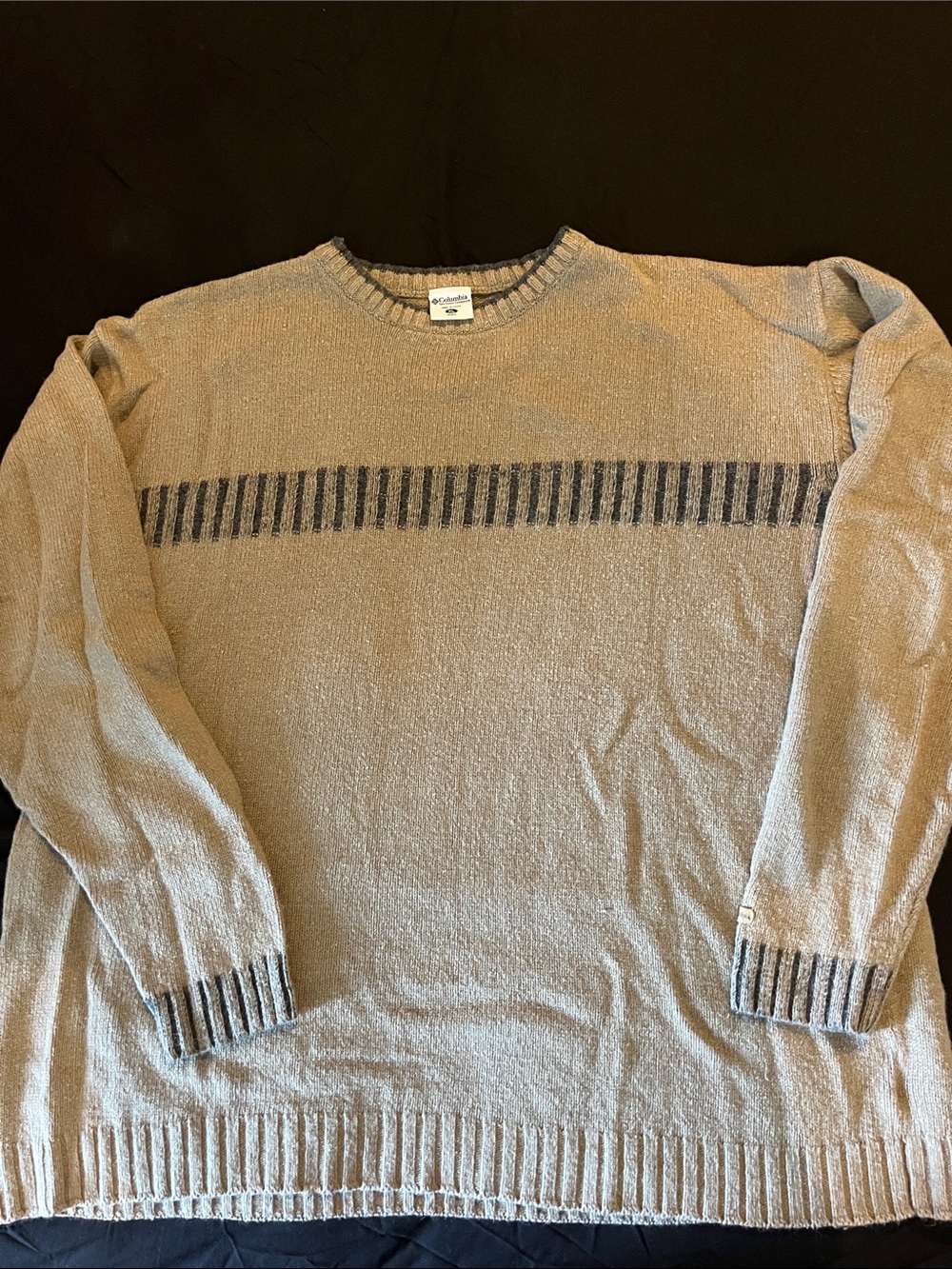 Columbia Men's Taupe Crewneck Sweater with Charcoal Stripe